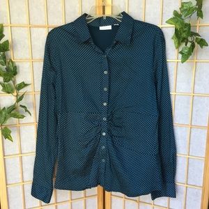 NY&CO Blue Ruched Long Sleeve Button Down Shirt
